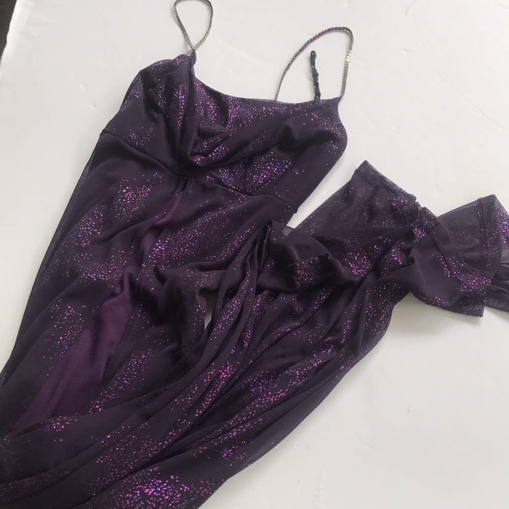 Vintage Y2K 90s Dress Purple Glitter Cowneck Sparkle Party Formal Cocktail HiLo - Picture 10 of 17